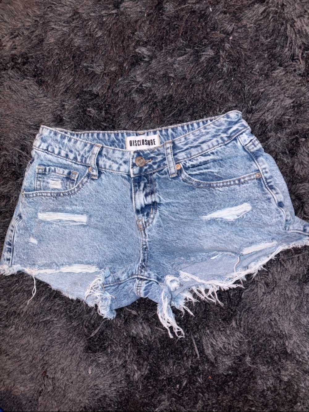 Light Blue Distressed Denim Shorts - Women's